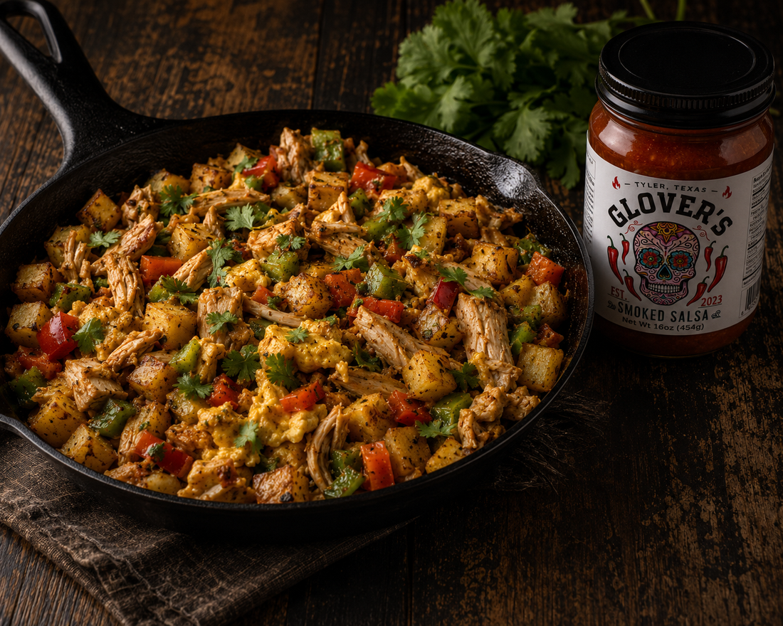Smoked Salsa Chicken Hash & Eggs
